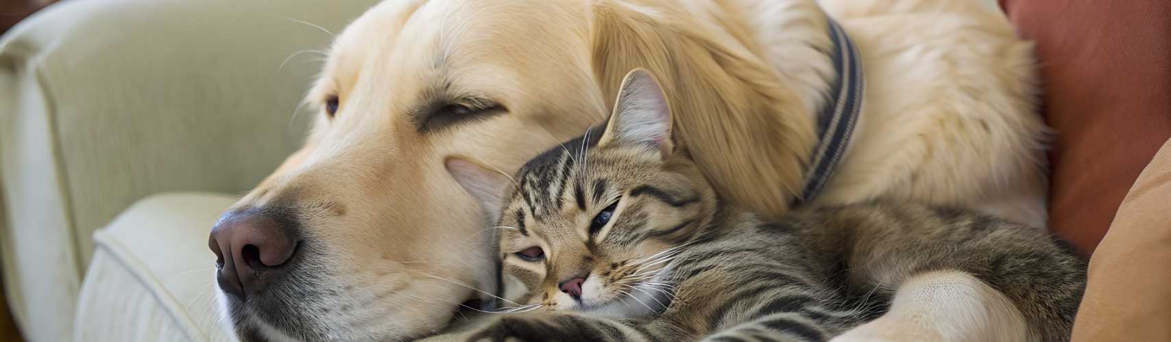 Un chien et un chat ensemble à la maison